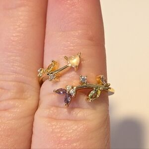 Floral Multicolored Stone Adjustable Ring